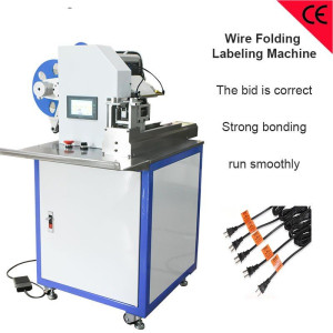 Wire folding labeling machine with printer adhesive sticker folding machine electric wire USB cable power cord labeling equipmen