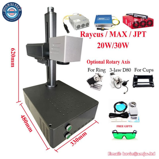 Raycus JPT MOPA M7 20W 30W Fiber Laser Marking Machine Galvo Scanner Align System Optical Nameplate Engraver with Rotary Axis