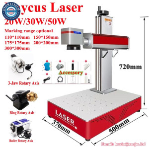 RAYCUS Fiber Laser Marking Machine 50W 30W 20W Stainless Steel Gold Silver Glass PCB Laser Engraver Engraving with Rotary Axis