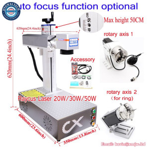 Auto Focus 50W Raycus Fiber Laser Marking Machine 30W 20W Metal Engraver Nameplate Engraving Carving with Galvo Scanner Align